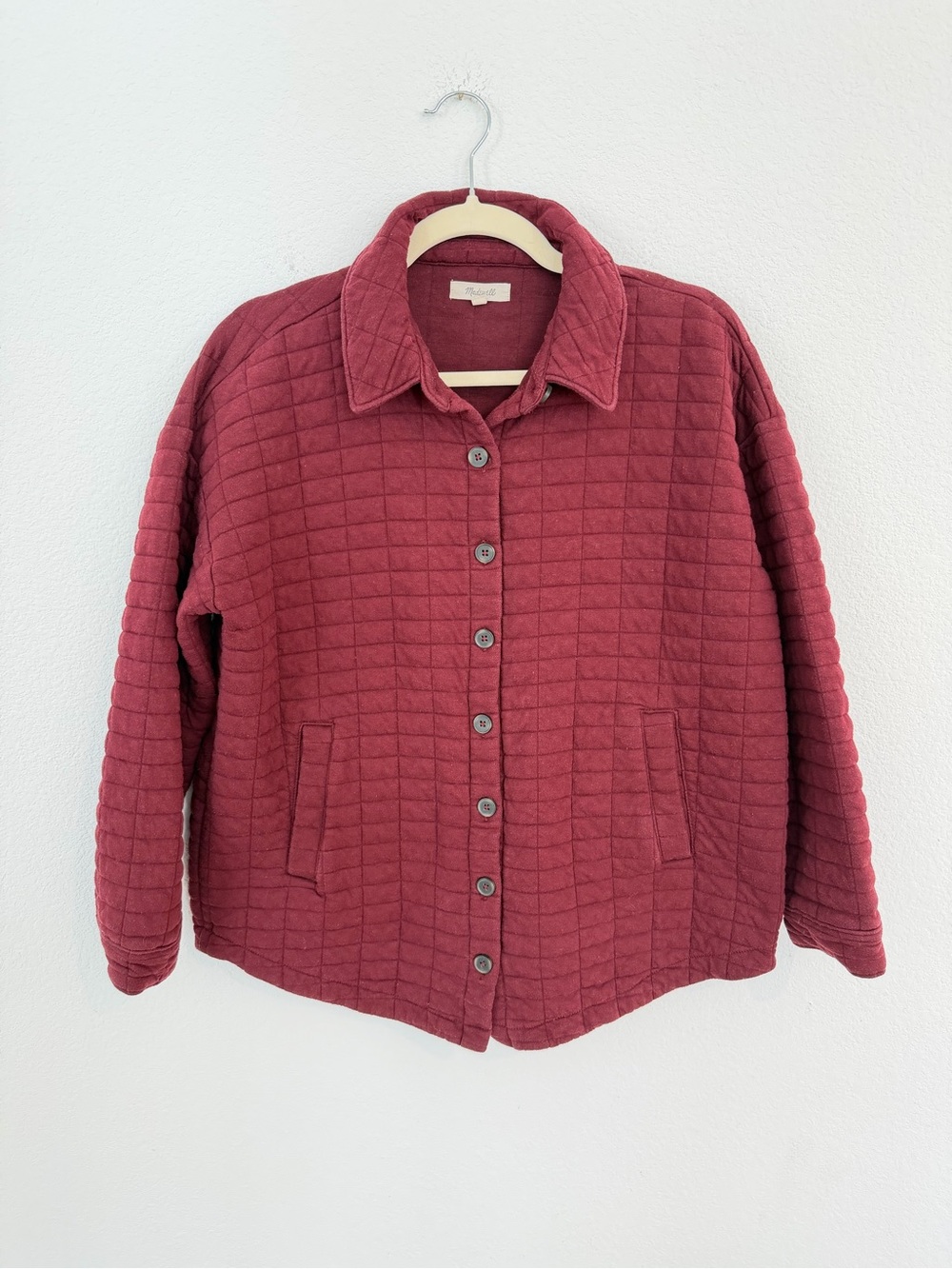 Madewell Quilted Knit Shirt Jacket Small Cabernet Burgundy Button Front Shacket